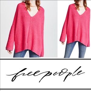 FreePeople Take Me Over Oversized Hot Pink Sweater